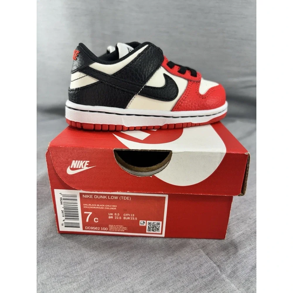 Nike Dunk Low (TDE) Toddler Kid's Shoes Size 7c Sail/Black-Chili Red DC9562-100